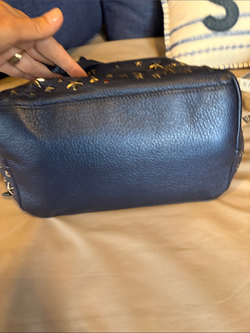 RARE Jimmy Choo Pebbled Navy Leather StarStud Shoulder Bag Red Jewel Star accent - Picture 5 of 16